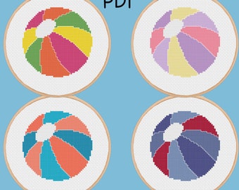 Beach Ball Cross Stitch Pattern, PDF Digital, Easy Beginner Bright Summer Colors