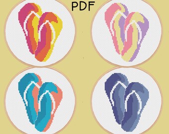 Beach Flip Flops Cross Stitch Pattern: Summer Sandals (PDF Digital)