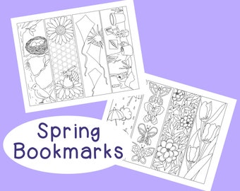 Spring Bookmarks PDF Printable Coloring Page Activity March April May Flowers Adult Coloring