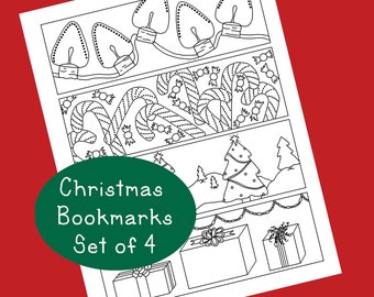 Christmas Bookmarks PDF Printable Coloring Page Holiday Gifts Packages Trees Candy Adult Coloring