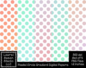 Pastel Circle Gradient Digital Papers PNG 300 dpi Set of 5 12 x 12 inches Tiles Easter Spring Pink Blue Green Commercial Small Business