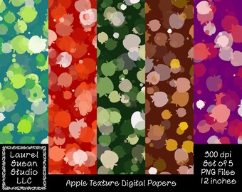Apple Texture Digital Papers PNG 300 dpi Set of 5 12 x 12 inches Fall Autumn Commercial Small Business