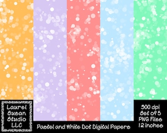 Pastel Spring Dot Easter Digital Papers PNG 300 dpi Set of 5 12 x 12 inches Green Pink Orange Lavender Commercial Small Business
