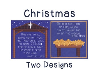Christmas Nativity Cross Stitch Patterns, Set of Two, PDF Digital, Ornament, Bible Verse, KJV