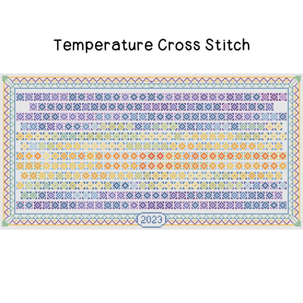 Temperature Cross Stitch Pattern Quilt Squares Design, PDF Digital, High / Low, Modern Weather