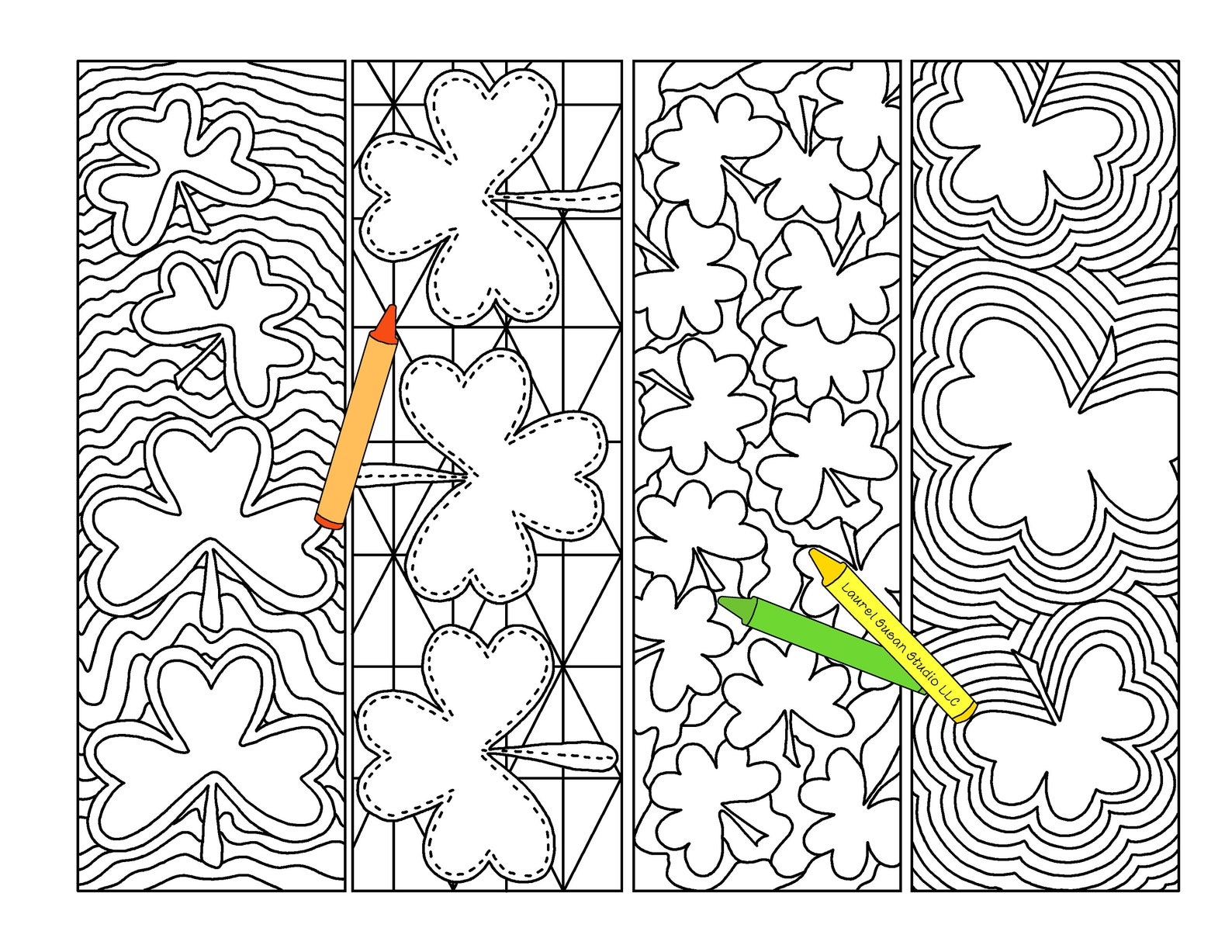 Coloring Pages Shamrock Bookmarks March PDF Printable St. Etsy