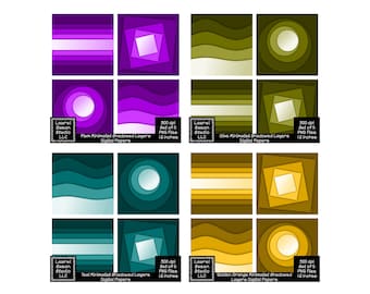 Golden Orange, Plum, Teal, Olive Minimalist Shadow Digital Paper Bundle PNG 300 dpi Set of 5 12x12 inches Abstract Commercial Small Business