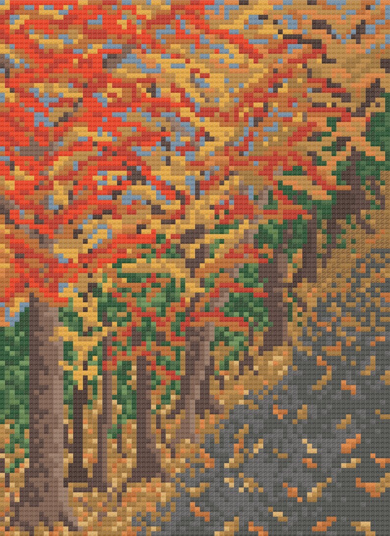 Autumn Landscape Cross Stitch Pattern, PDF Digital, Fall Trees Leaves ...