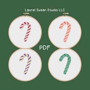 Candy Cane Cross Stitch Pattern, PDF Digital, Easy Beginner Christmas Holiday