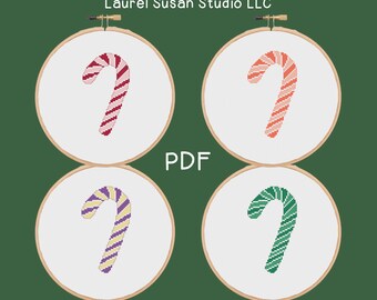 Candy Cane Cross Stitch Pattern, PDF Digital, Easy Beginner Christmas Holiday