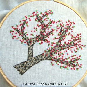 Cherry Blossoms Hand Embroidery Tutorial, Pattern PDF Digital, Pink ...