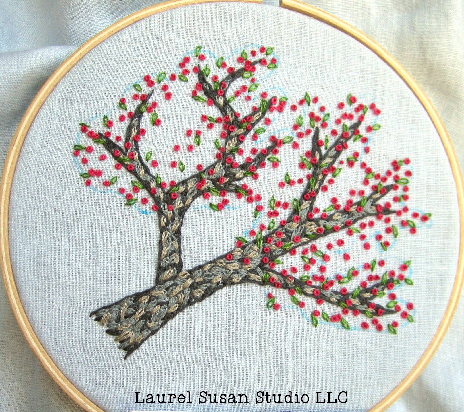 Buy Cherry Blossoms Hand Embroidery Tutorial, Pattern PDF Digital, Pink ...