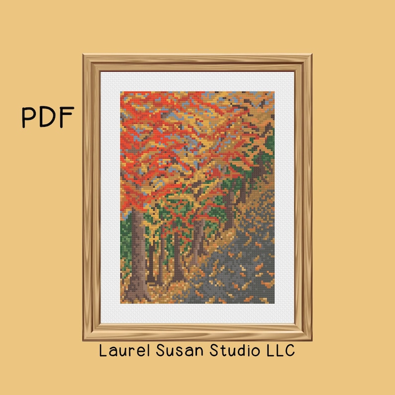 Autumn Landscape Cross Stitch Pattern, PDF Digital, Fall Trees Leaves ...