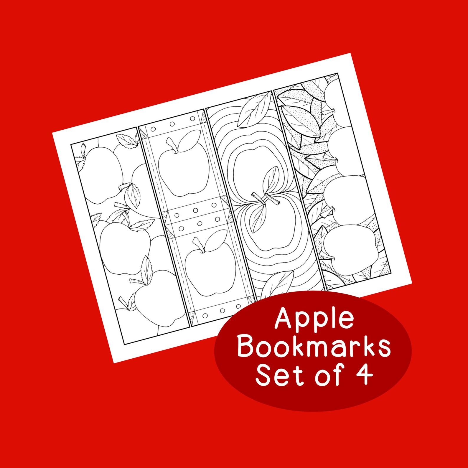 Apple Bookmarks PDF Printable Coloring Page Fall Autumn Apples Etsy