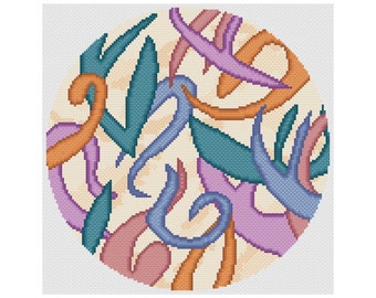 Color Swirls Nonobjective Cross Stitch Pattern, PDF Digital, Turquoise, Pink, Blue, Brown, Lavender, Full Coverage, Abstract