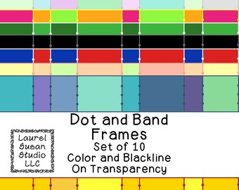 Dot and Band Frames Borders Clip Art PNG Blackline Included Commercial Personal Stripes