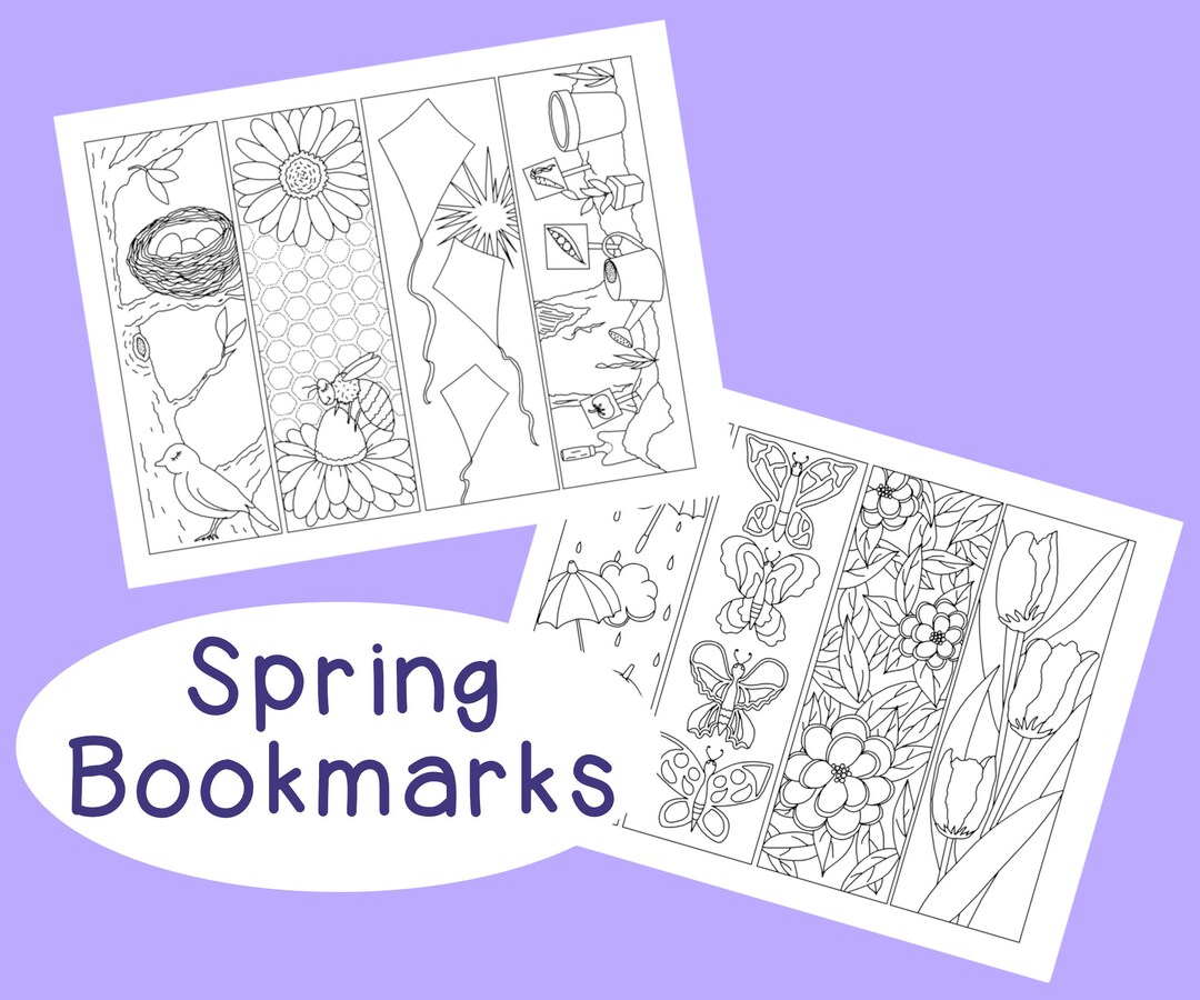 Spring Bookmarks PDF Printable Coloring Page Activity March April May ...