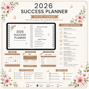 Undatierter Digitaler Planer PDF | Druckbar | ADHS Kalender | Tor | Habit Tracker | Produktivität | Lebensplaner