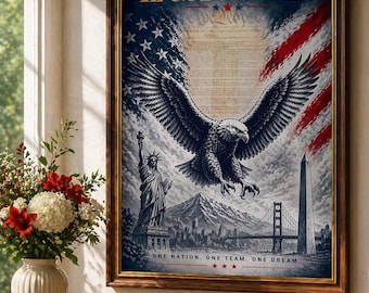 In God We Trust Wall Art | American Eagle Patriotic Poster | USA Flag Decor | Vintage Constitution Print / Instant Download