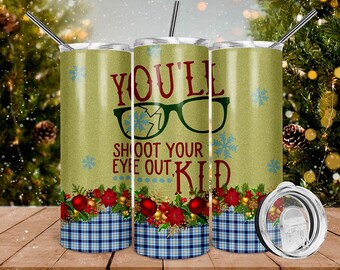 Motifs de sublimation pour gobelet isotherme de 590 ml (20 oz) inspirés du film « A Christmas Story ».