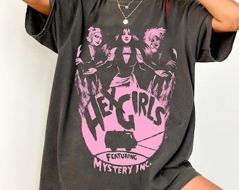 Comfortkleuren The Hex Girls-shirt, The Hex Girls-rockbandshirt, Halloween retro jaren 90 T-shirt, Spooky Season-trui, The Hex Girls-cadeau