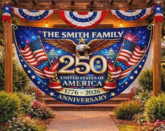 Bandera personalizada de Estados Unidos para el 250 aniversario: decoración patriótica con nombre familiar personalizado