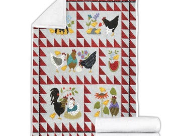 Manta polar de pollo y pollitos, estilo edredón, ropa de cama rústica