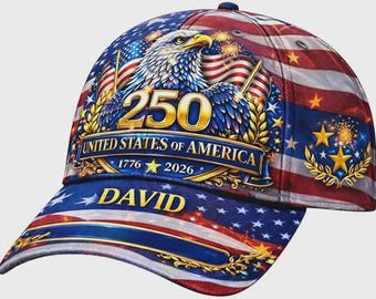 Gorra personalizada con nombre y diseño del 250 aniversario de EE. UU., águila y bandera estadounidense (1776-2026)