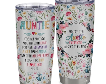 Vaso personalizado para tía, de acero inoxidable con diseño floral de 20 oz.