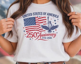 Camiseta patriótica del 250 aniversario de EE. UU., camiseta con la bandera estadounidense y el águila.