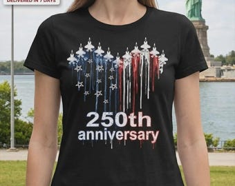 Camiseta patriótica del 250 aniversario, camiseta con estampado de la bandera estadounidense y un avión.