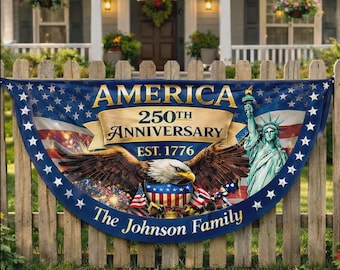 Bandera personalizada del 250 aniversario de Estados Unidos, decoración patriótica con águila y estatua de la libertad.
