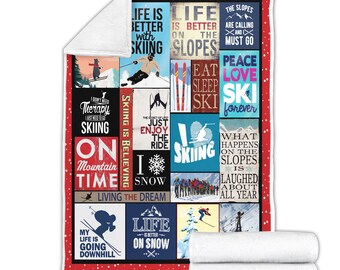 Skiing Fleece Blanket, Winter Sports, Ski Mountain Decor