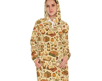 Cozy Reading Pattern Hoodie Dress | Books, Tea, Candles, Mushrooms