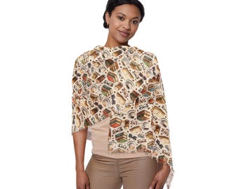 Booklover Scarf Coffee, Books & Glasses Watercolor Pattern Light Scarf