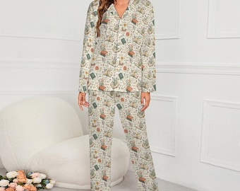 Damen-Pyjama-Set mit kubanischem Kragen und runder Knopfleiste