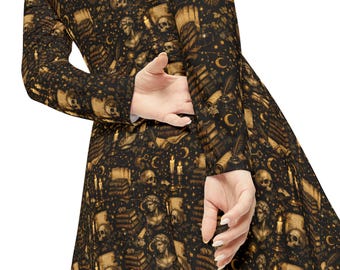Dark Academia Dress Vintage Books, Candles & Celestial Gothic Pattern