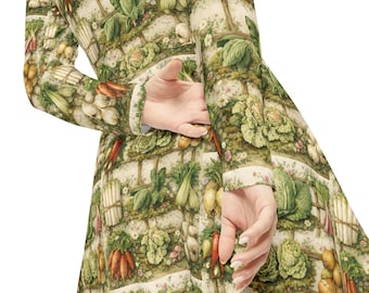 Heirloom Garden Botanical Long Sleeve Dance Dress 1800s Cottagecore Illustration