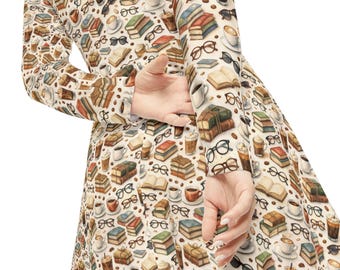 Coffee, Books & Glasses Cozy Reader Twirl Dress