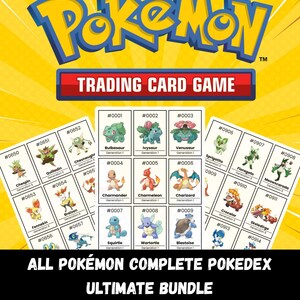 May include: An image promoting a Pokémon Trading Card Game bundle. The image shows the Pokémon logo, the text "Trading Card Game," and a display of various Pokémon cards, including Bulbasaur, Charmander, and Squirtle. The text "All Pokémon Complete Pokedex Ultimate Bundle #1 - #1025" is also present.