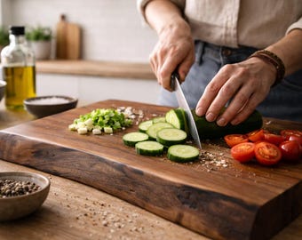 Solid walnut cutting board – Handcrafted – High-end finish. Walnut cutting board, kitchen gift, live edge.