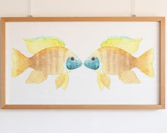 Fish Poster - Handmade Watercolor Painting, Sea Lover Gift, Nursery Decor, Gender Neutral Art