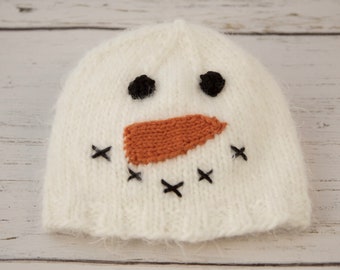 Snowman baby knitted hat, Infant Baby sizes, Warm Winter Handmade Knitting