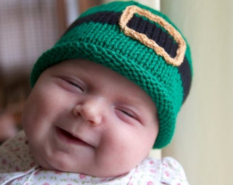 Leprechaun baby knitted hat, St. Patrick's Day gift, kids, photo prop, sizes newborn-12 months, lucky, Irish, knitting