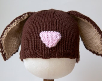 Brown Bunny Knitted Baby Hat, Infant Toddler Child sizes, Easter, photo prop, handmade knitting