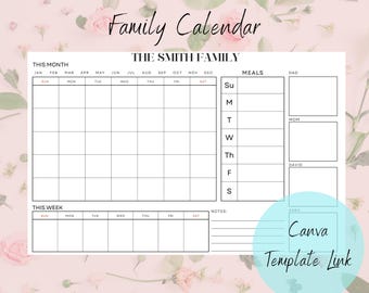 Family Command Center Template | Printable Family Calendar | Editable Digital Download