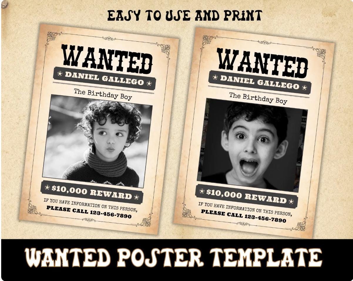 Editable Wild West Wanted Poster Template: Custom Cowboy Party Decor ...