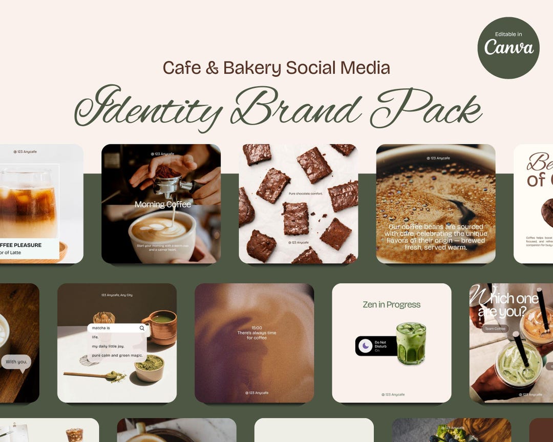 Modern Cafe Branding Pack | 25 Editable Canva Templates - Etsy