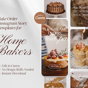 Plantillas de historias de Instagram para pedidos de pasteles / Sistema de pedidos por DM de Home Baker / Canva editable
