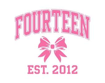 Coquette Bow 14th Birthday Png Svg, Pink Bow Girls Fourteen Birthday Party Png, Fourteen Year Old Bday Gift, Year Est 2012 Digital Download